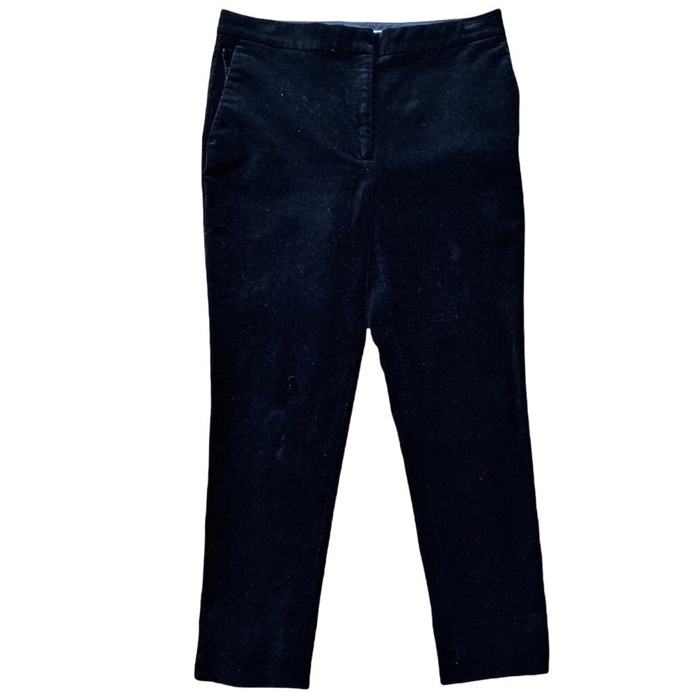 ANN TAYLOR Velvet Pants Straight Leg Black High Rise Pockets Cotton 8 EUC